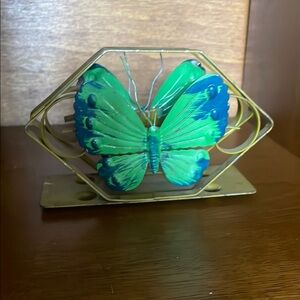 Green and Blue Butterfly metal napkin holder mid century charm